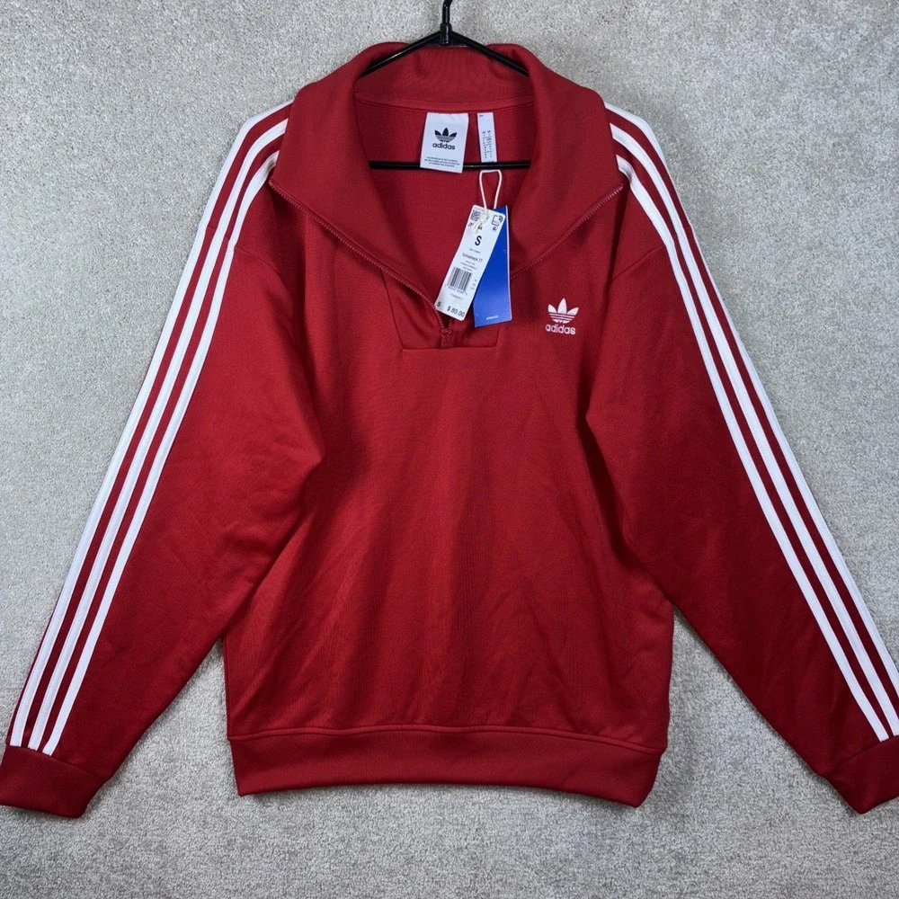 Adidas Funnelneck TT Track Top Mens Small Red Originals 3-Stripes JN5214 NEW‎